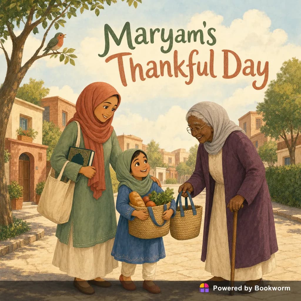 A young girl named Maryam on a sunny day outdoors, suggesting her happy and thankful day with her mother.