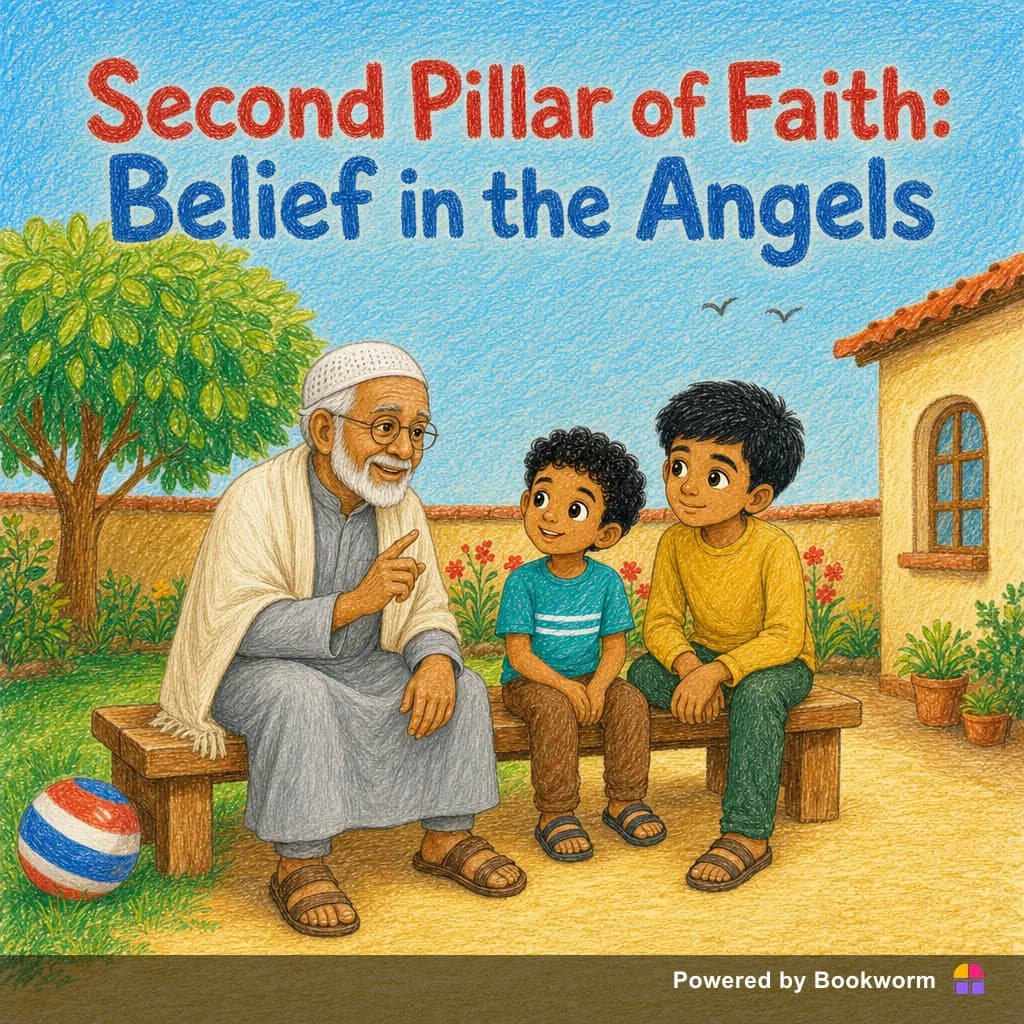 A grandfather sits outdoors beside two young boys who listen to him with wonder.